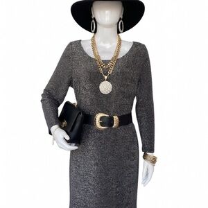 SHEIN Silver-Gray Long Sleeve Sparkle Dress